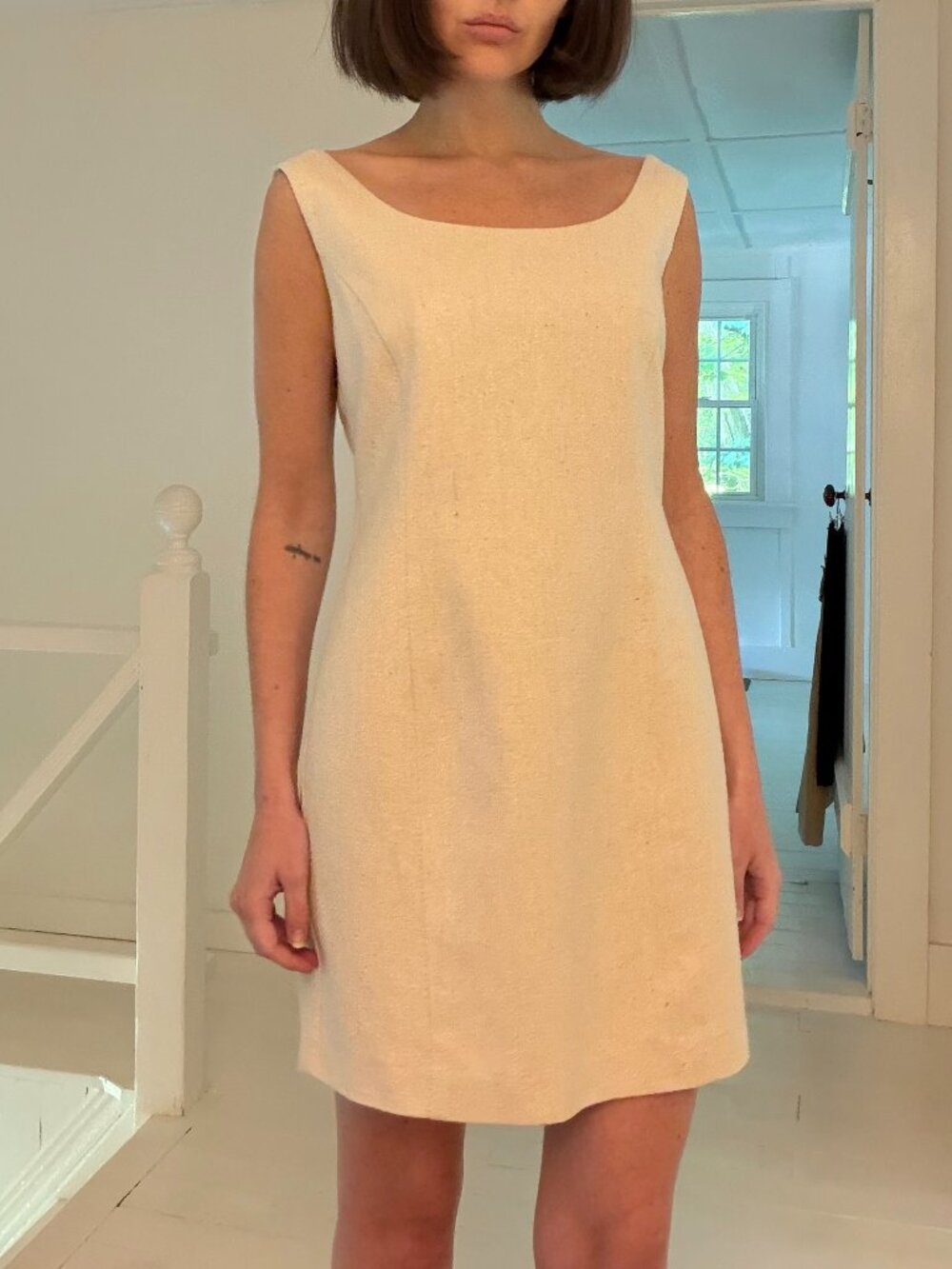Amomento Silk Tweed Mini Sheath Dress in Ecru NWT Size 1